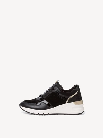 Black / Gold Women's Tamaris Low Tops Sneakers | ZIO-723485