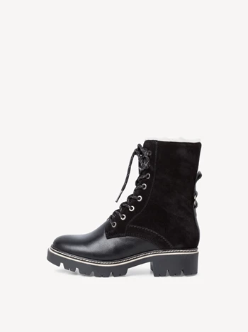 Black Women's Tamaris Heeled Low Tops Lace Up Winter Boots | SEF-187403