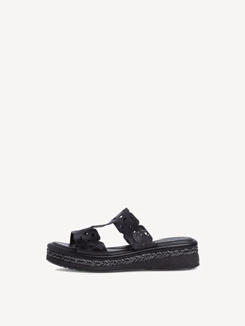 Black Women's Tamaris Heeled Plateau Mules | AKC-320618