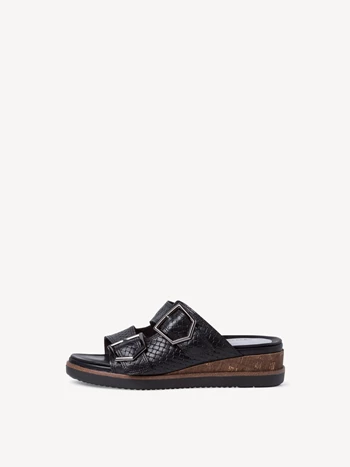 Black Women's Tamaris Heeled Plateau Mules | CQN-564039