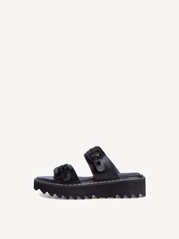 Black Women's Tamaris Heeled Plateau Mules | PJF-984631