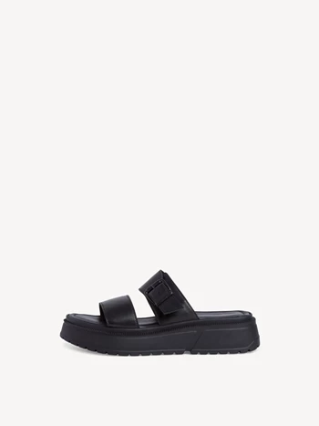 Black Women's Tamaris Heeled Plateau Mules | THW-531826