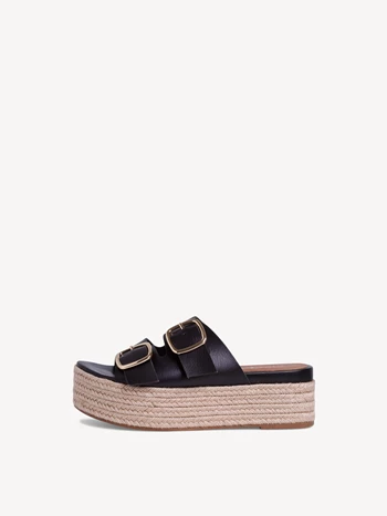 Black Women's Tamaris Heeled Plateau Mules | YLU-683094