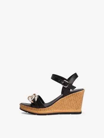 Black Women's Tamaris Heeled Wedge heeled Plateau Sandals | OLN-243859