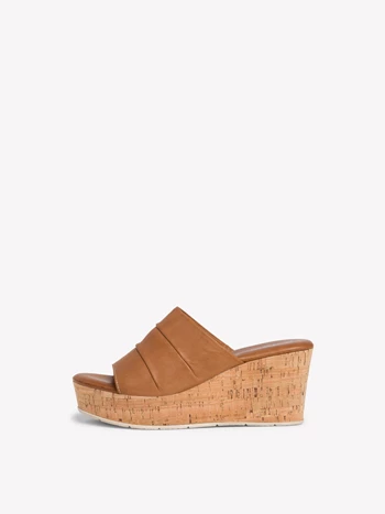 Brown / Red Women's Tamaris Heeled Wedge heeled Plateau Mules | LCM-265791