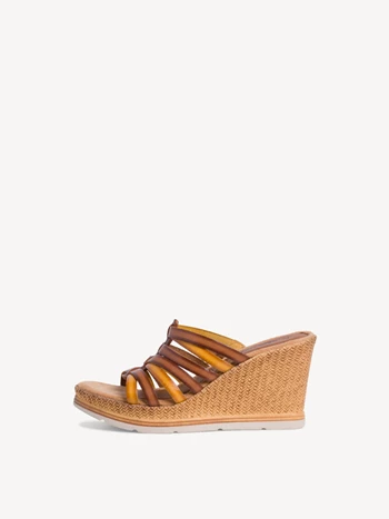 Brown Women's Tamaris Heeled Wedge heeled Mules | PBU-129784