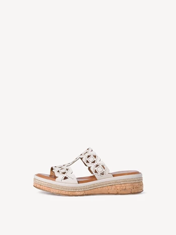 Cream Women's Tamaris Heeled Plateau Mules | TWD-743056