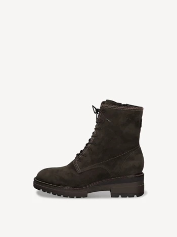 Dark Olive Women's Tamaris Low Tops Lace Up Plateau Booties | NQI-459728