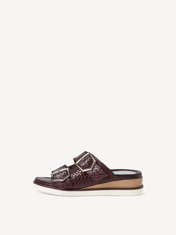 Grey / Brown Women's Tamaris Heeled Plateau Mules | NMB-540937