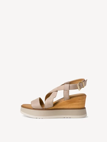 Grey Brown Women's Tamaris Strap Heeled Plateau Sandals | ENC-685917