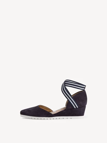 Navy Women's Tamaris Buckle Wedge Pumps | HEX-093571