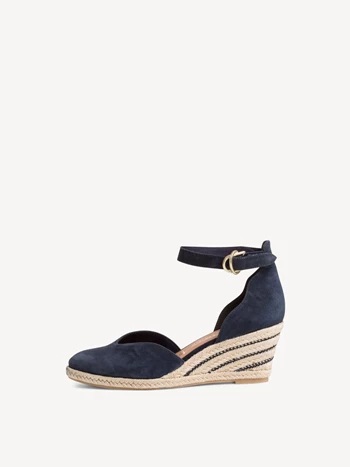 Navy Women's Tamaris Plateau High Tops Heels Buckle Wedge Pumps | TUN-340689